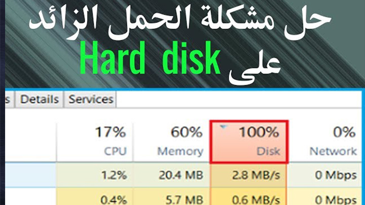 حل مشكلة 100% disk usage على windows 10